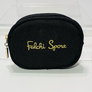 Vintage Carlos Falchi Sport Black Zippered Pouch Gold Embroidered Logo 2x5x3.5